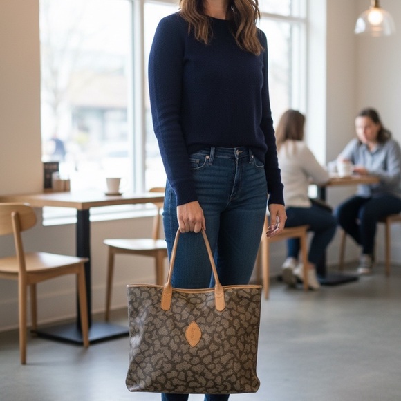 Yves Saint Laurent Patterned Gray and Tan Tote - Picture 8 of 13